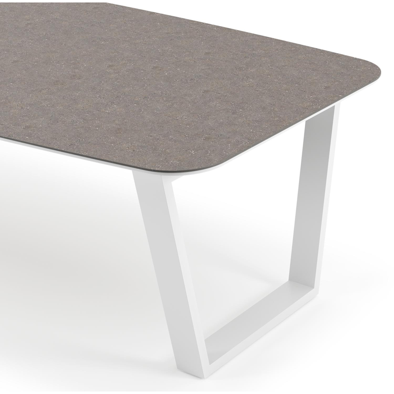 Pagino tuintafel bootvorm in wit aluminium en volkeramiek Wulong - L 255 x B 115 x H 73 cm