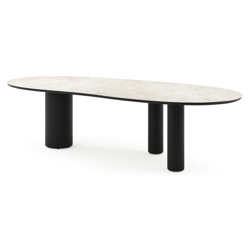 Table de jardin Amico organique en aluminium noir et céramique pleine Rapolano - Lg. 280 x Lrg. 120 x Haut. 73.5 cm