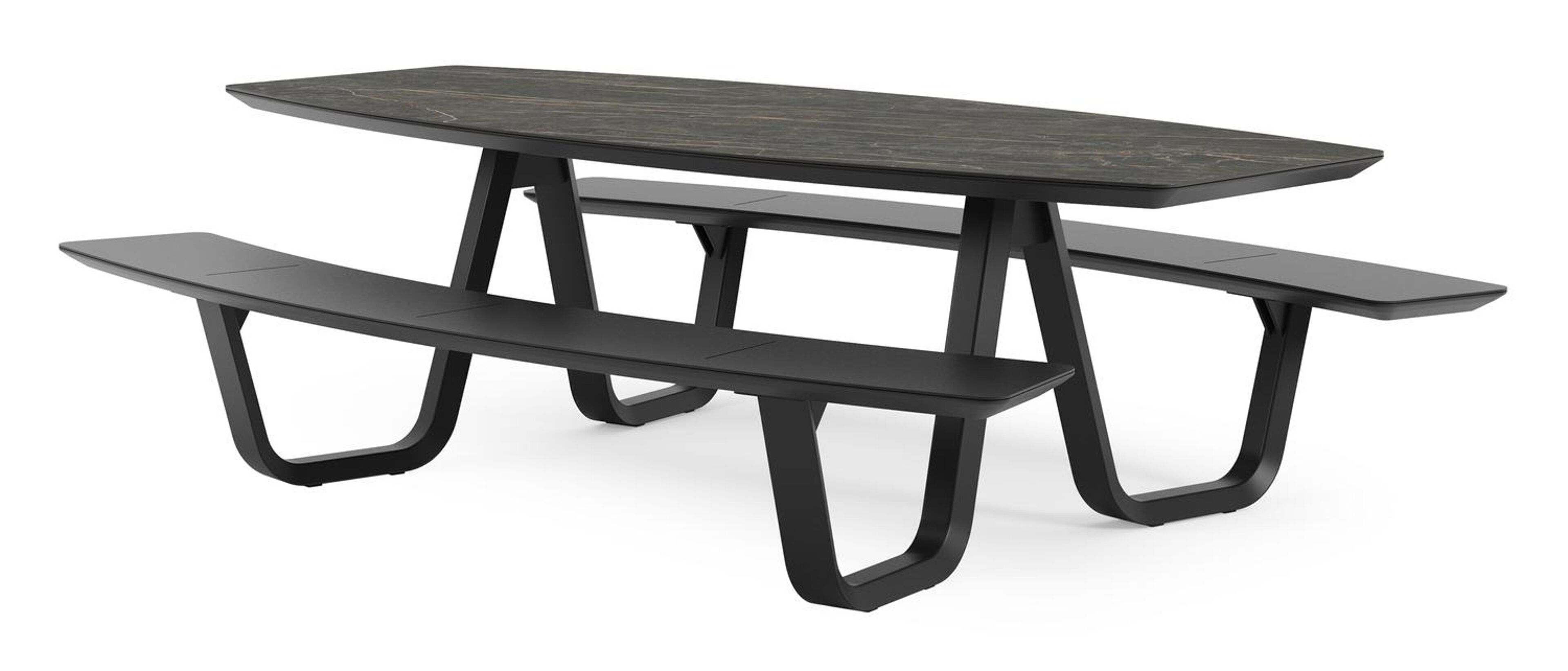 Table de pique-nique Forno forme de bateau en aluminium noir et céramique pleine Black Obsession - Lg. 240 x Lrg. 181 x Haut. 72 cm