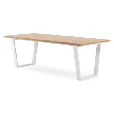Pagino tuintafel boomstam in wit aluminium en teak - L 240 x B 110 x H 73,5 cm