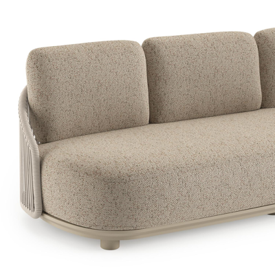 Vadelo loungebank in beige aluminium en beige verticaal geweven ronde rope met bora jungle all weather cosytica kussen