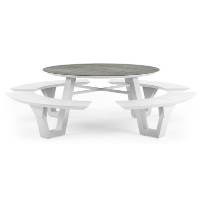 Rondino picknicktafel rond in wit aluminium en volkeramiek Aspen Grey - Dia. 236 x H 71.5 cm