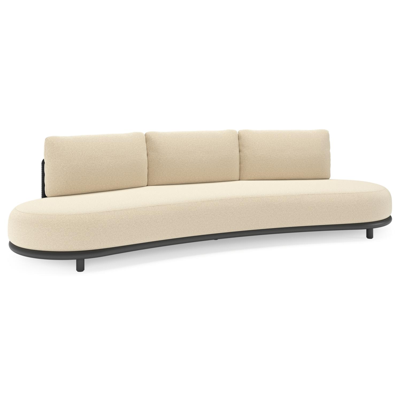 Canapé de jardin Lomano en aluminium noir et corde luxe plate tissée verticalement noir et coussins en all weather solica soul papyrus