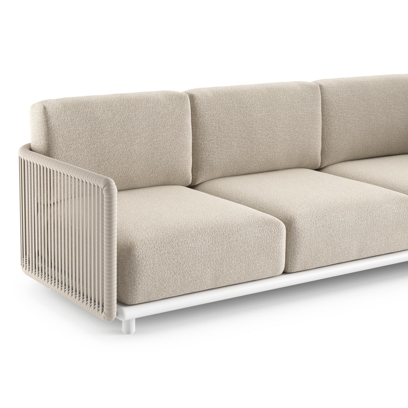 Organo loungeset in wit aluminium en beige verticaal geweven luxe vlakke rope met marbella ecru all weather Cosytica kussen