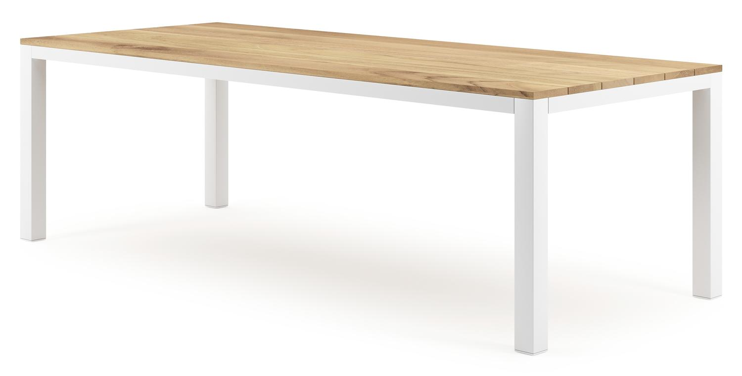 Capri tuintafel in wit aluminium en teak - L 240 x B 100 x H 75,5 cm