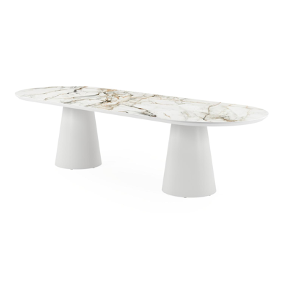 Donato tuintafel in wit aluminium en volkeramiek calacatta luxe - L 300 x B 110 x H 74 cm