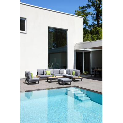 Modica lounge poef in zwart aluminium met grijs textilene kussen