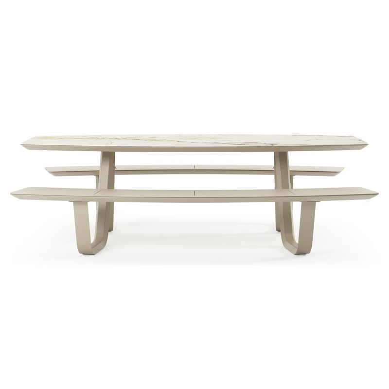 Table de pique-nique Forno forme de bateau en aluminium beige et céramique pleine colorado dunes - Lg. 240 x Lrg. 181 x Haut. 72 cm
