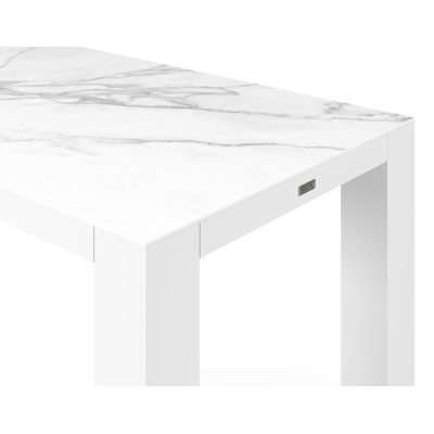 Nano bartafel in wit aluminium en volkeramiek calacatta - L 170 x B 70 x H 106 cm