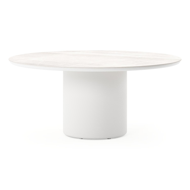 Amico low dining tuintafel rond in wit aluminium en volkeramiek Taj Mahal - Dia. 148 x H 61 cm
