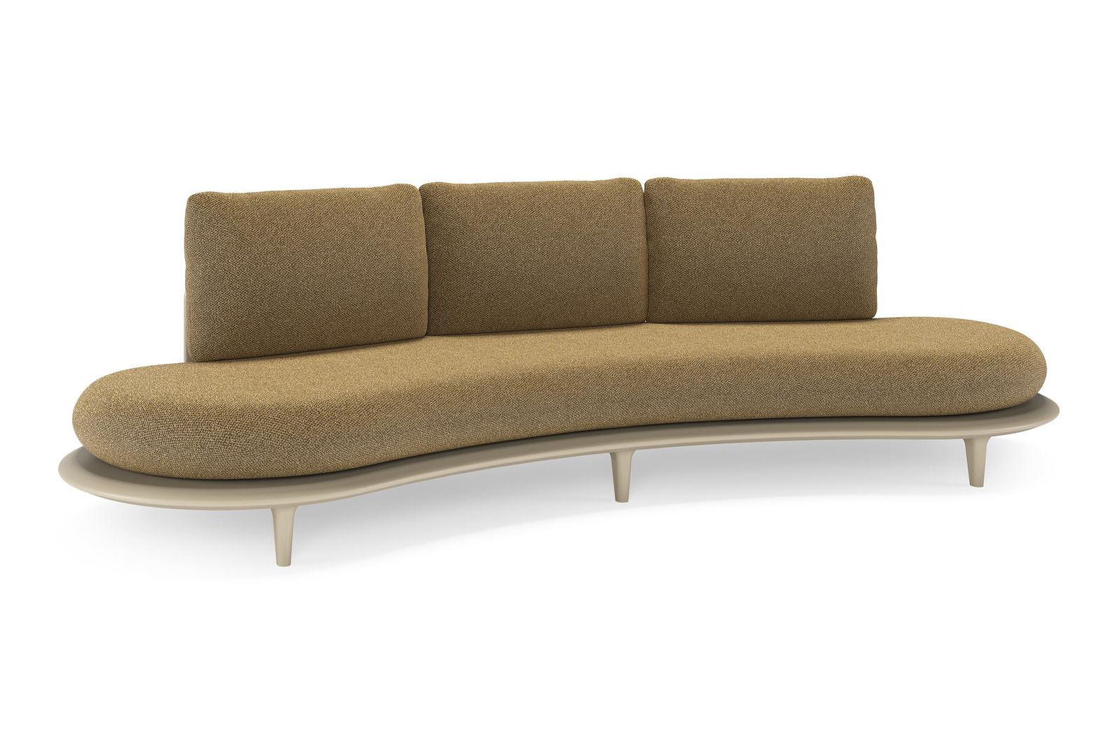 Bomero loungebank in beige aluminium met madagascar walnut all weather cosytica kussen