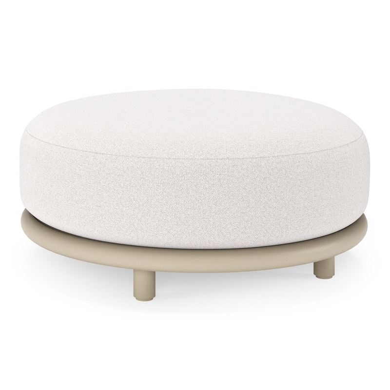Lomano poef in beige aluminium en beige verticaal geweven luxe vlakke rope met Ego Eggshell all weather solica