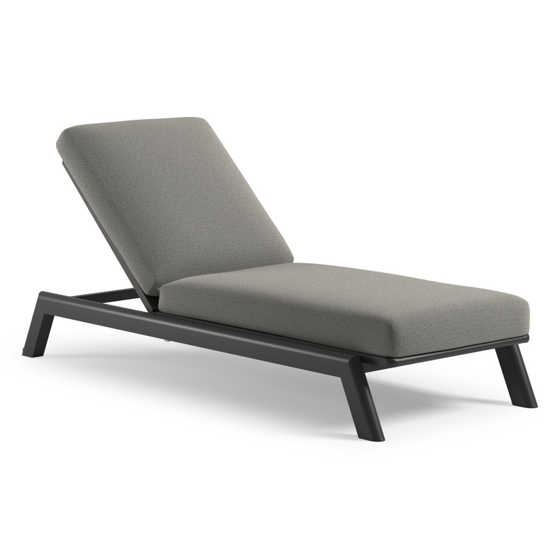 Chaise longue réglable Cirello avec système de pompe en aluminium noir et coussin en all weather Sunbrella® luxe savane tunder