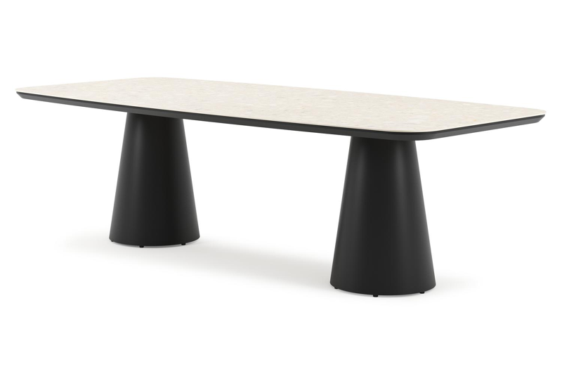 Donato tuintafel bootvorm in zwart aluminium en volkeramiek Retrostone - L 255 x B 115 x H 73 cm