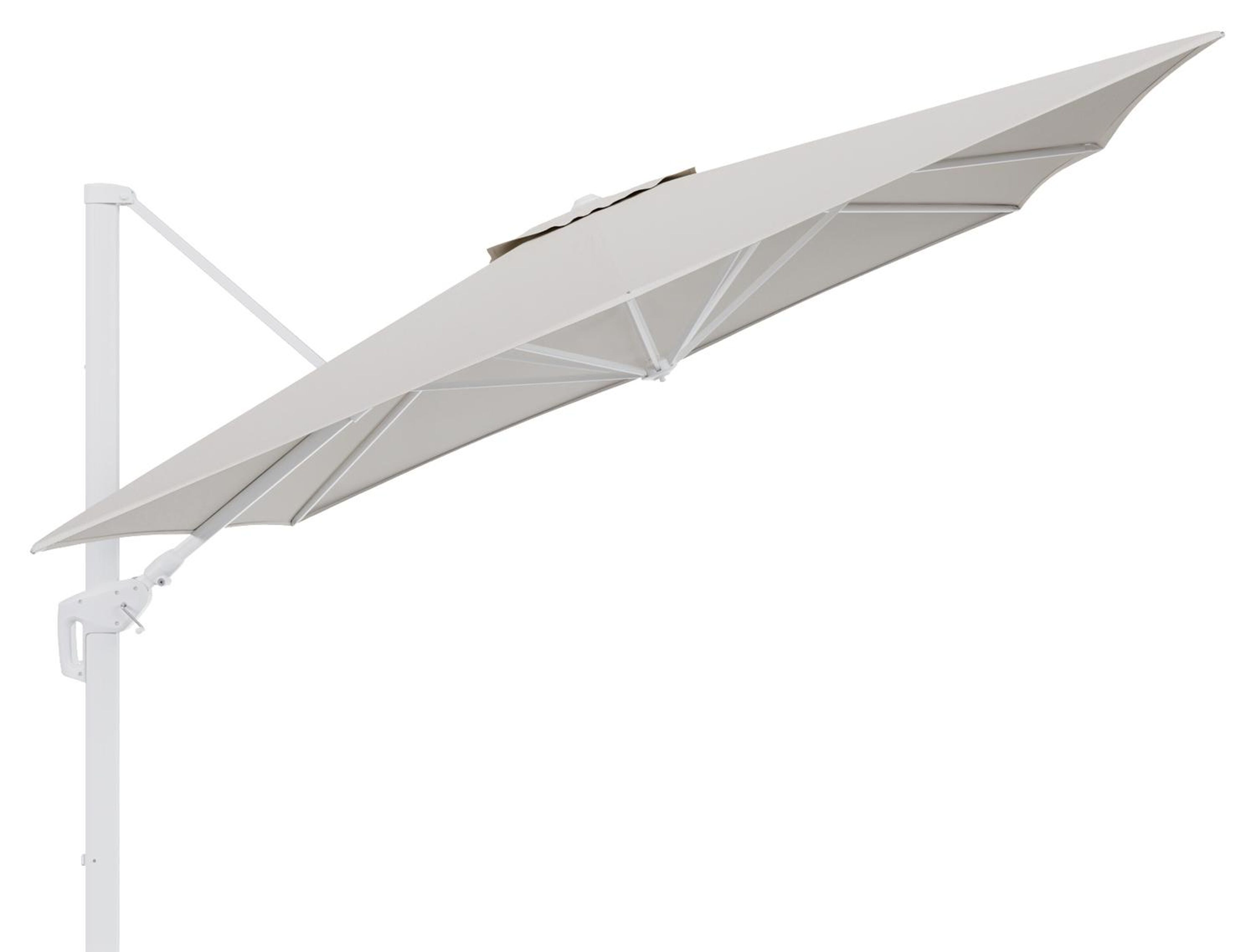 Minore zweefparasol tiltfunctie in wit aluminium en parasoldoek in All Weather Sunbrella® Luxe Lopi Marble  - L1 350 x L2: 350 cm (zonder voet)