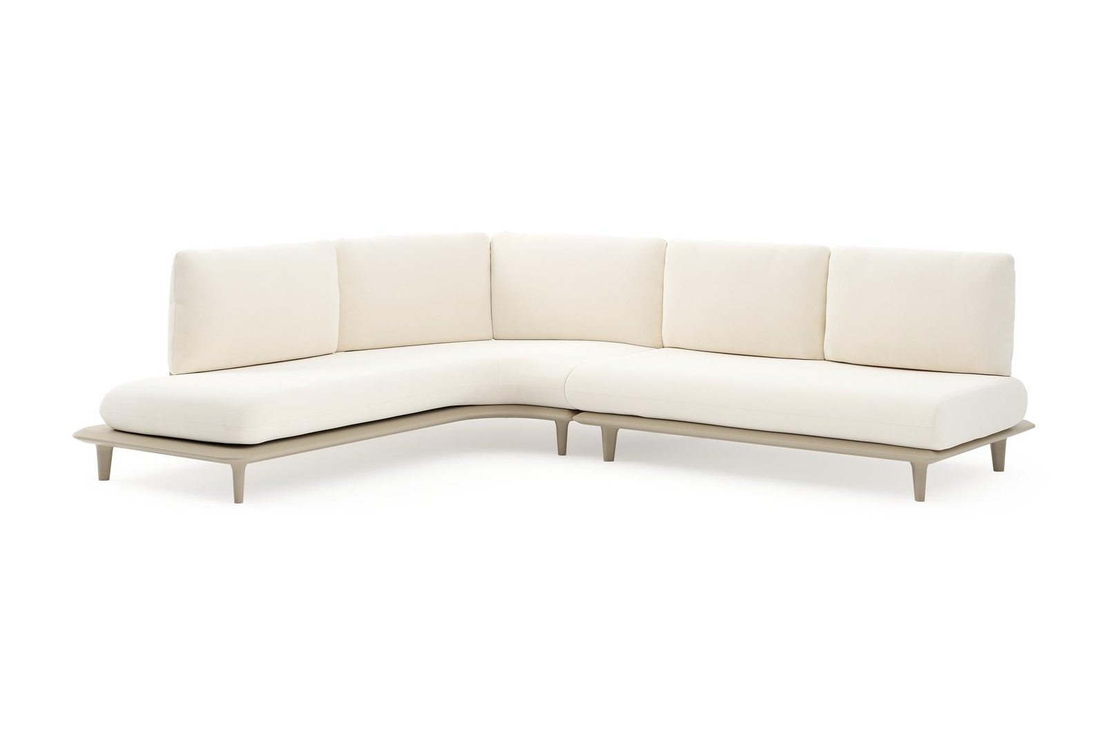 Salon de jardin d'angle Bomero en aluminium beige et coussins en all weather sunbrella® luxe natte white