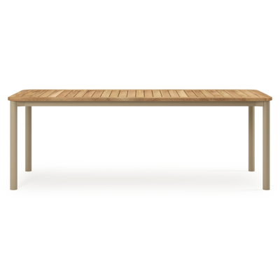 Mira tuintafel rechthoekig afgerond in beige aluminium en teak natural finish - L 220 x B 92 x H 74 cm