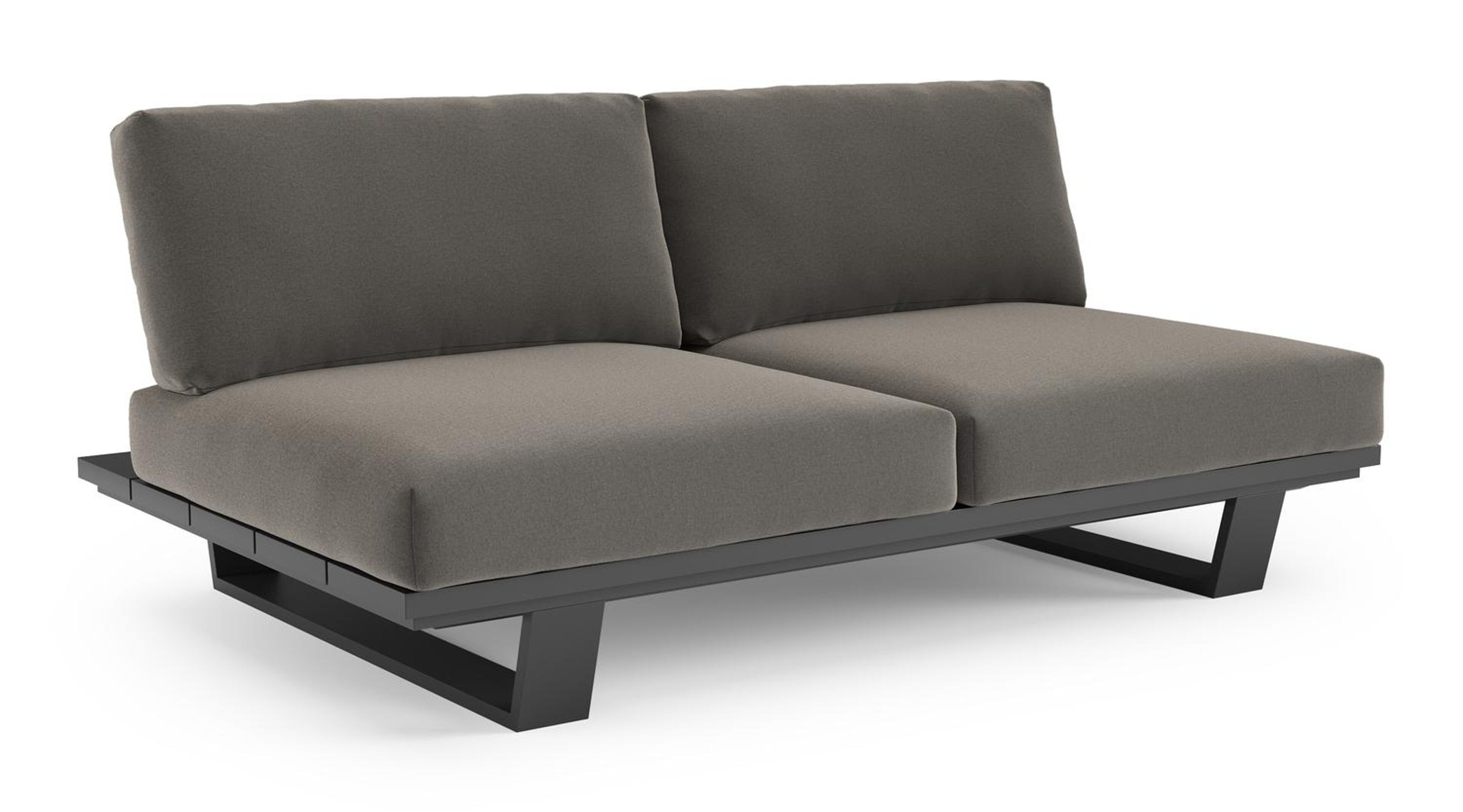 Canapé de jardin Pagino en aluminium noir et coussins en all weather sunbrella® luxe natte dark taupe