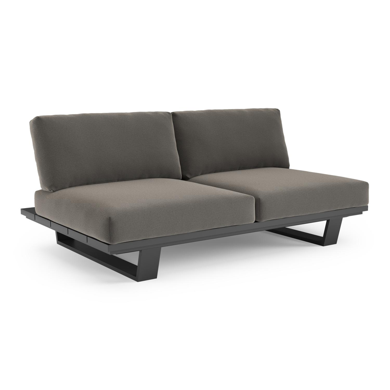 Canapé de jardin Pagino en aluminium noir et coussins en all weather sunbrella® luxe natte dark taupe