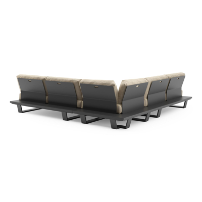 Pagino loungehoek in zwart aluminium met althea camel all weather cosytica kussen