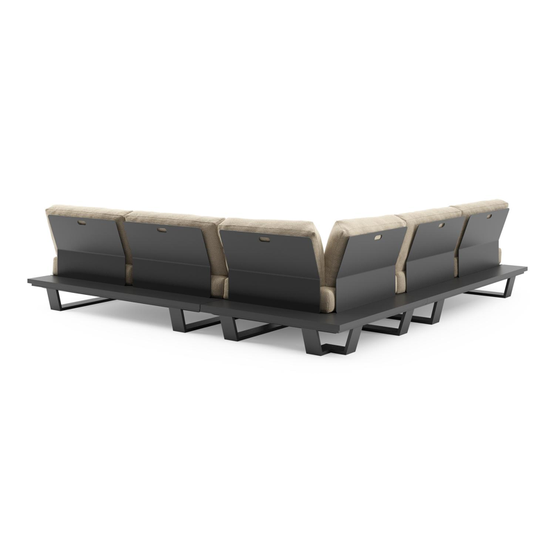 Pagino loungehoek in zwart aluminium met althea camel all weather cosytica kussen