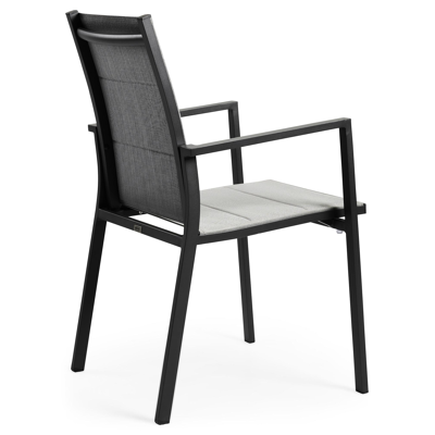 Rimini stapelbare tuinstoel in zwart aluminium en grijs comfort textilene