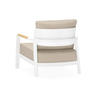 Salamanca loungestoel 1-zit in wit aluminium en teak met desert weather+ softtouch kussen