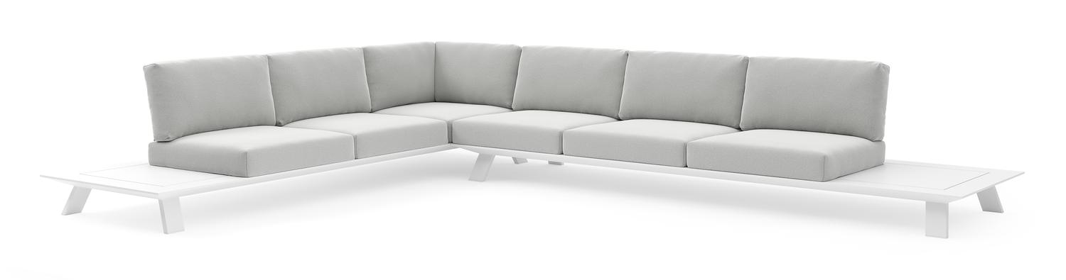 Cesano loungehoek in wit aluminium met natte grey chine all weather Sunbrella® luxe kussen