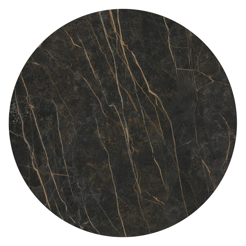 Table de basse Amico ronde en aluminium blanc et céramique pleine Black Obsession - Diam. 110 x Haut. 28 cm