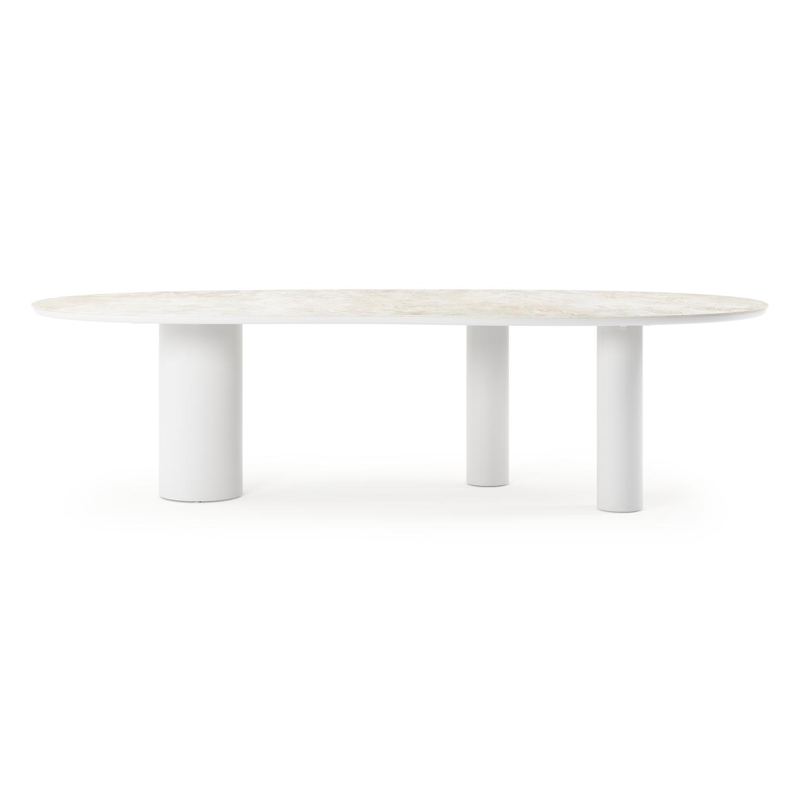 Table de jardin Organo organique en aluminium blanc et céramique pleine Rapolano Lg. 280 x Lrg. 120 cm