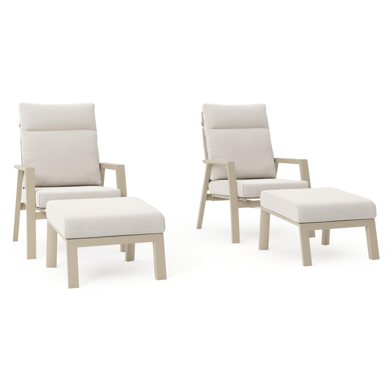 Set van 2 Mismo loungestoelen in beige aluminium met beige weather+ softtouch kussens