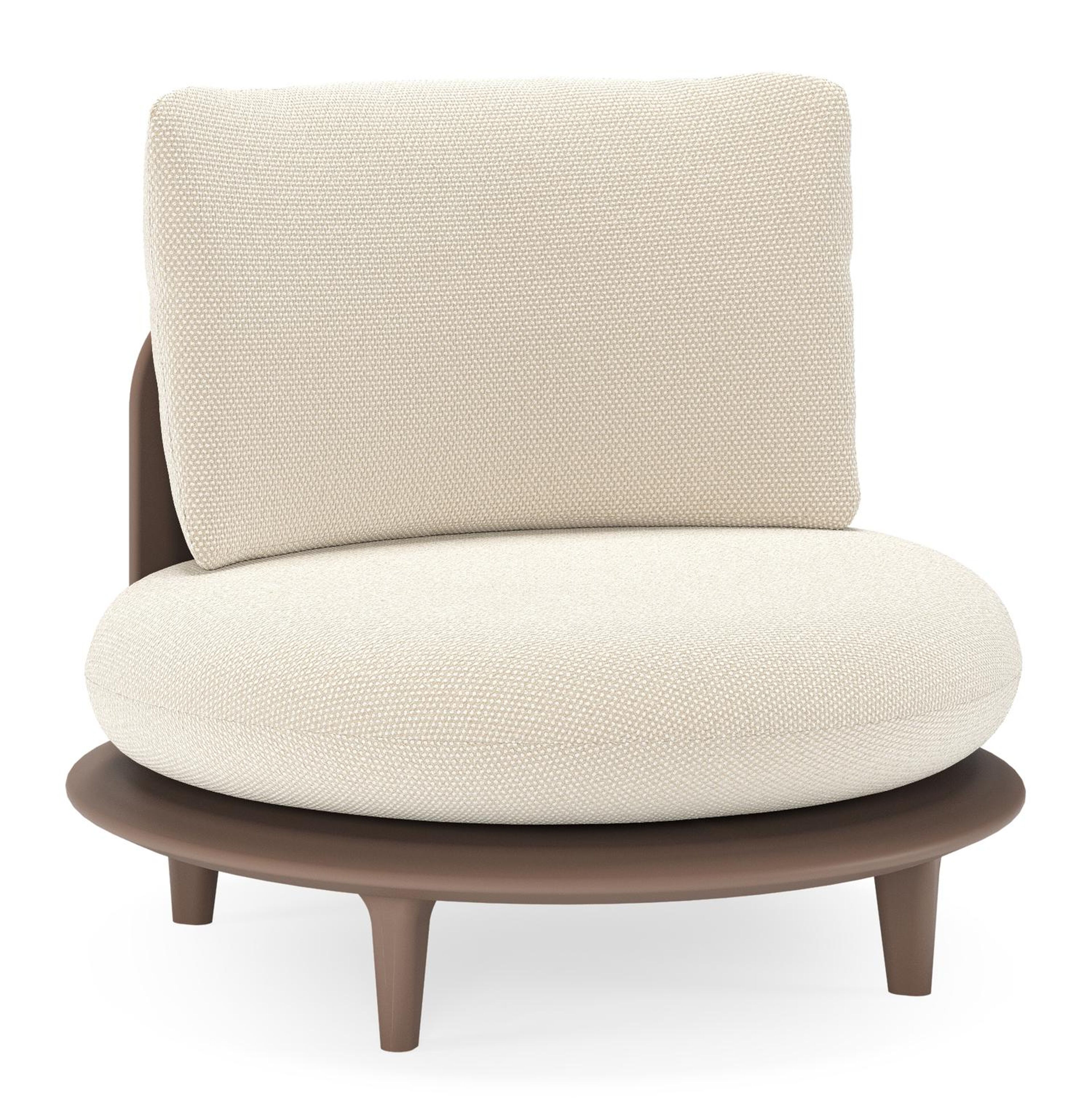 Fauteuil de jardin Bomero en aluminium taupe et coussins en all weather cosytica althea off white