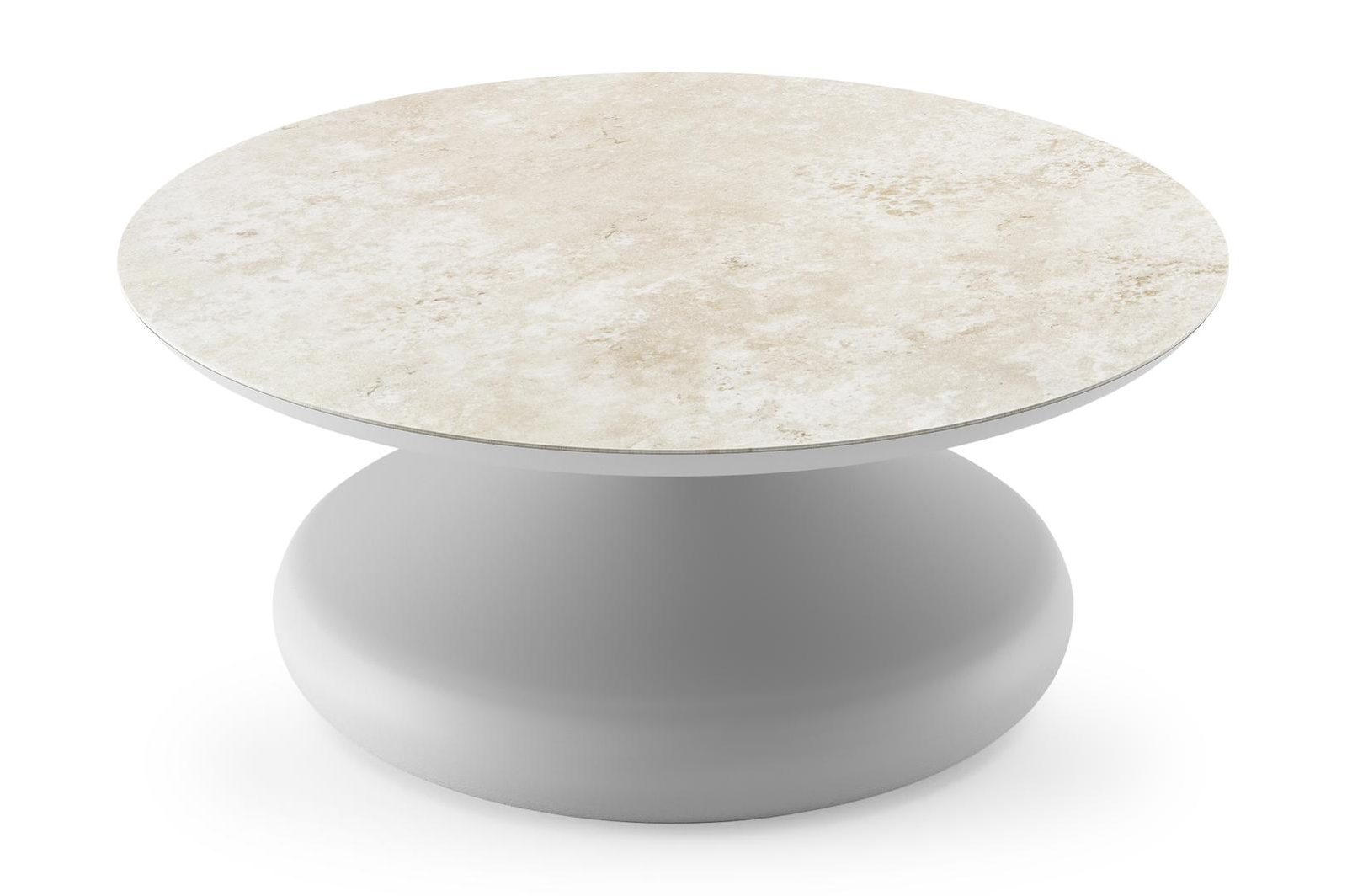 Bomero loungetafel rond in wit aluminium en volkeramiek Rapolano - Dia. 84 x H 32.2 cm