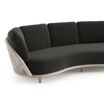 Lupino loungebank in beige aluminium en beige verticaal geweven luxe vlakke brede rope met natte sooty all weather sunbrella® luxe kussen