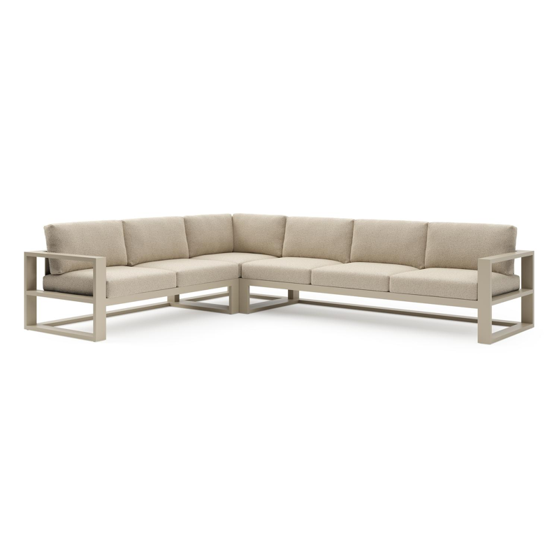 Verato loungehoek in beige aluminium met bora forest all weather cosytica kussen