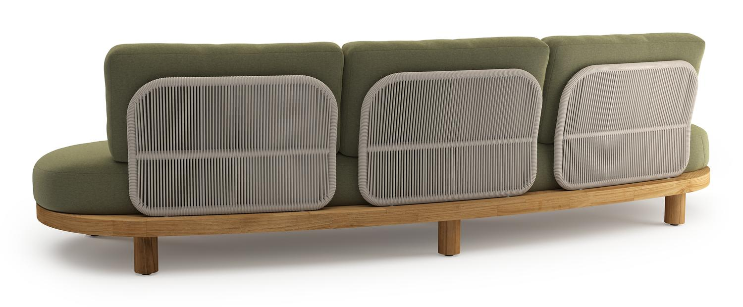 Donato loungeset in teak en beige verticaal geweven ronde rope met all weather sunbrella® luxe Heritage Leaf kussen