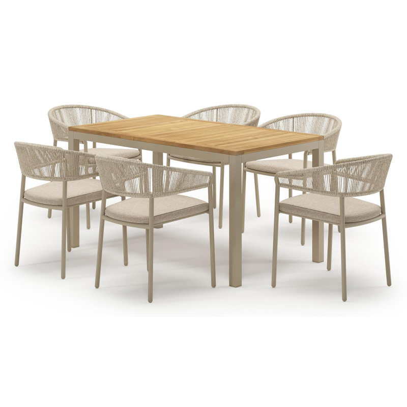 Ensemble de jardin Feltro en aluminium beige et sintered stone natural finish avec 6 chaises de jardin empilable Zamora