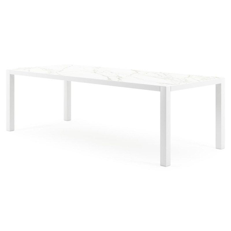 Como tuintafel rechthoekig in wit aluminium en volkeramiek calacatta - L 240 x B 100 x H 75 cm