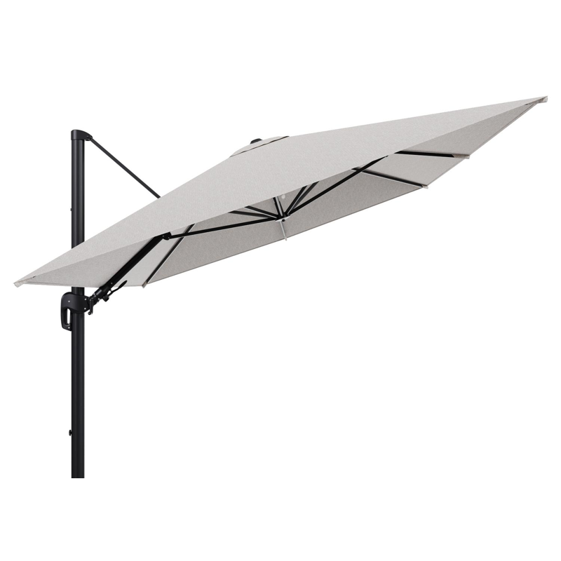 Parasol pendant Rufina avec fonction tilt en aluminium noir et toile de parasol en All Weather Sunbrella® Luxe Tundra Sand  - Lg.1 400 x Lg.2 300 cm (sans pied de parasol