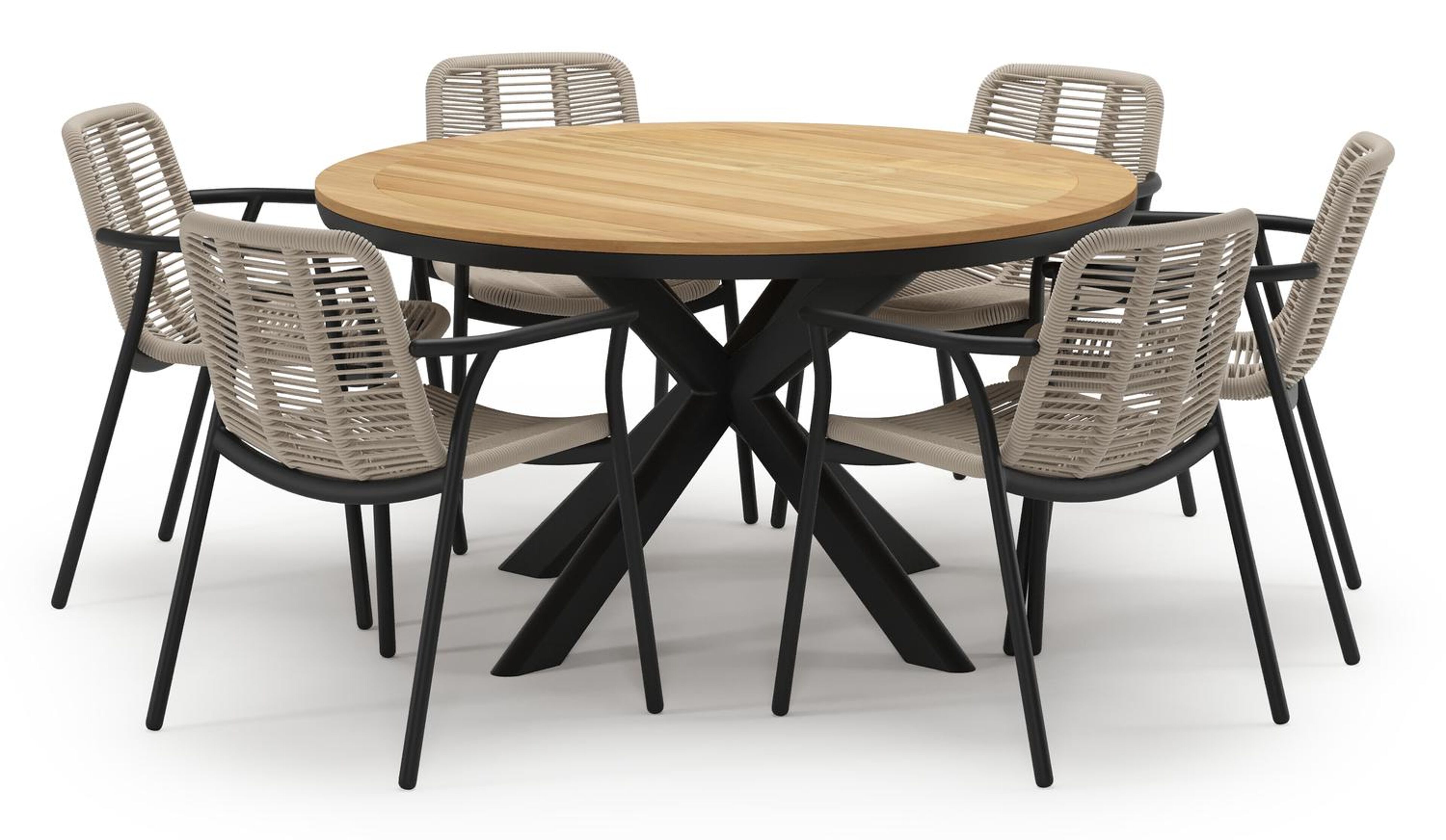 Ensemble de jardin Pamplona en aluminium noir et sintered stone avec 6 chaises de jardin empilable Berga
