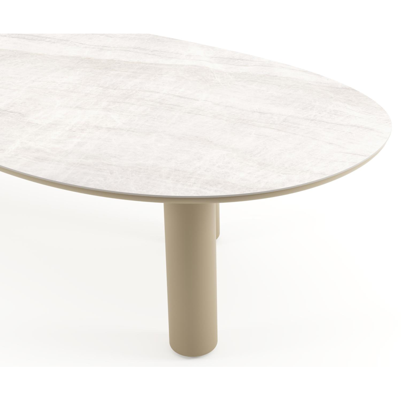 Table de jardin Amico organique en aluminium beige et céramique pleine Taj Mahal - Lg. 320 x Lrg. 145 x Haut. 74 cm