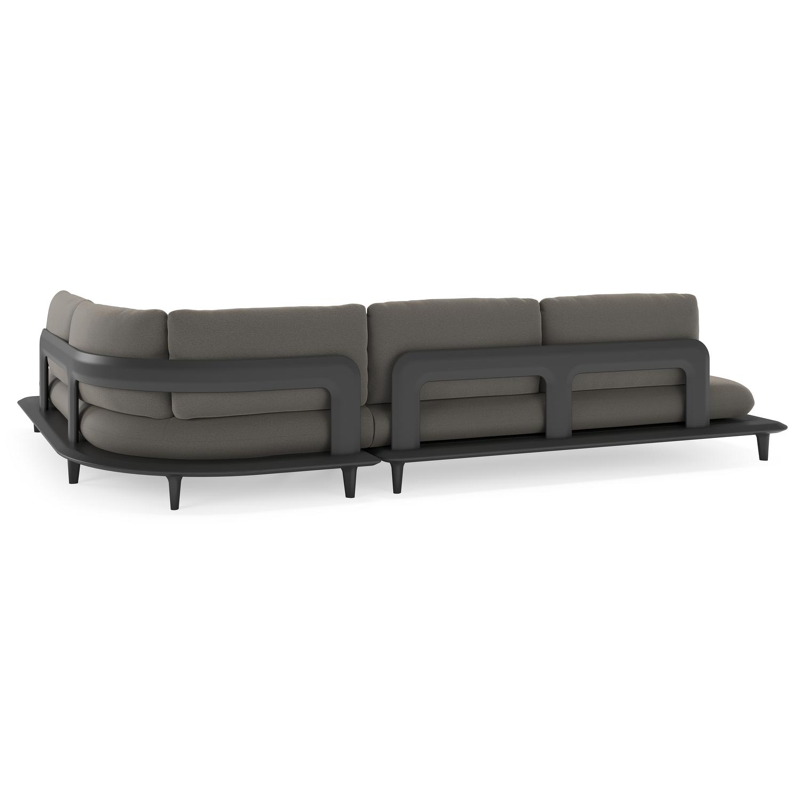 Bomero loungehoek in zwart aluminium met natte dark taupe all weather sunbrella® luxe kussen