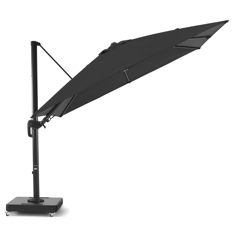 Rufina zweefparasol met tiltfunctie in zwart aluminium met zwart polyester parasoldoek - L1: 300 x L2: 300 cm (met voet)