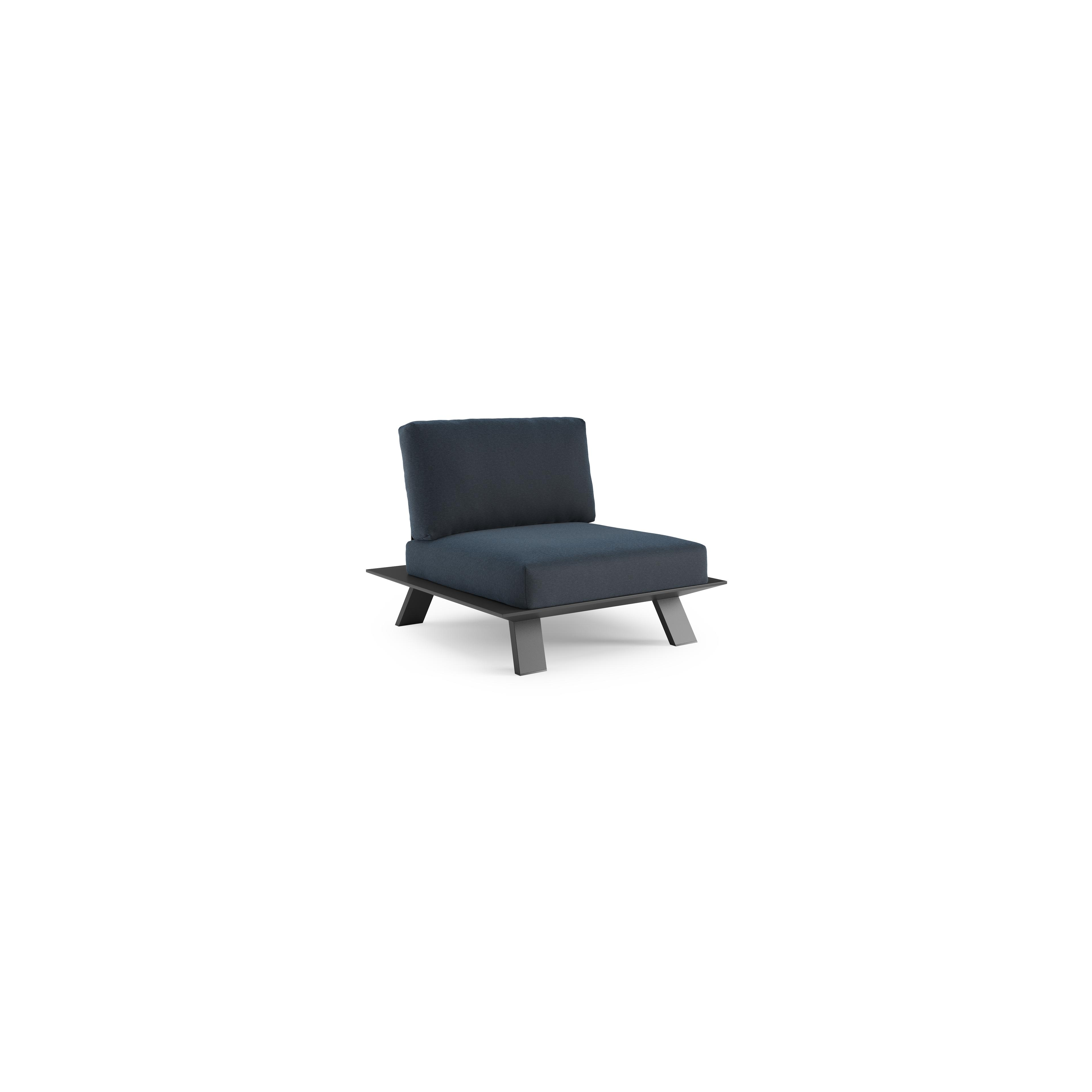 Fauteuil de jardin Cesano en aluminium noir et coussin en all weather Sunbrella® luxe heritage indigo