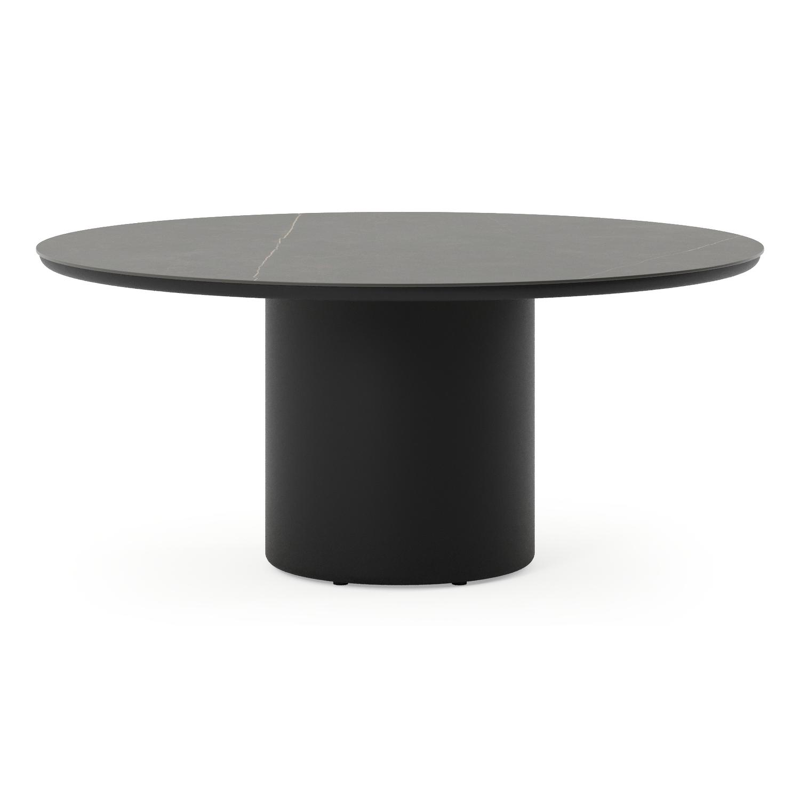 Amico low dining tuintafel rond in zwart aluminium en volkeramiek Calatorao - Dia. 148 x H 61 cm