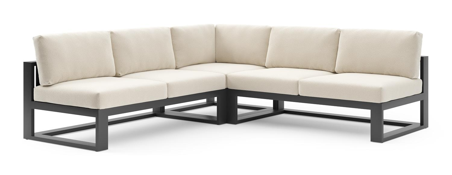 Salon de jardin d'angle Verato en aluminium noir et coussins en all weather cosytica althea off white