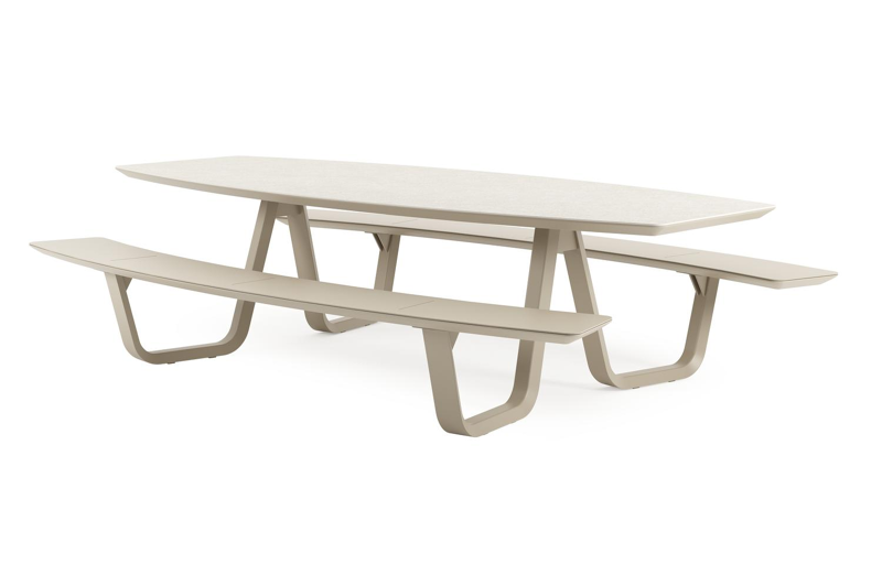 Forno picknicktafel bootvorm in beige aluminium en volkeramiek Shilin L 280 x B 112 cm