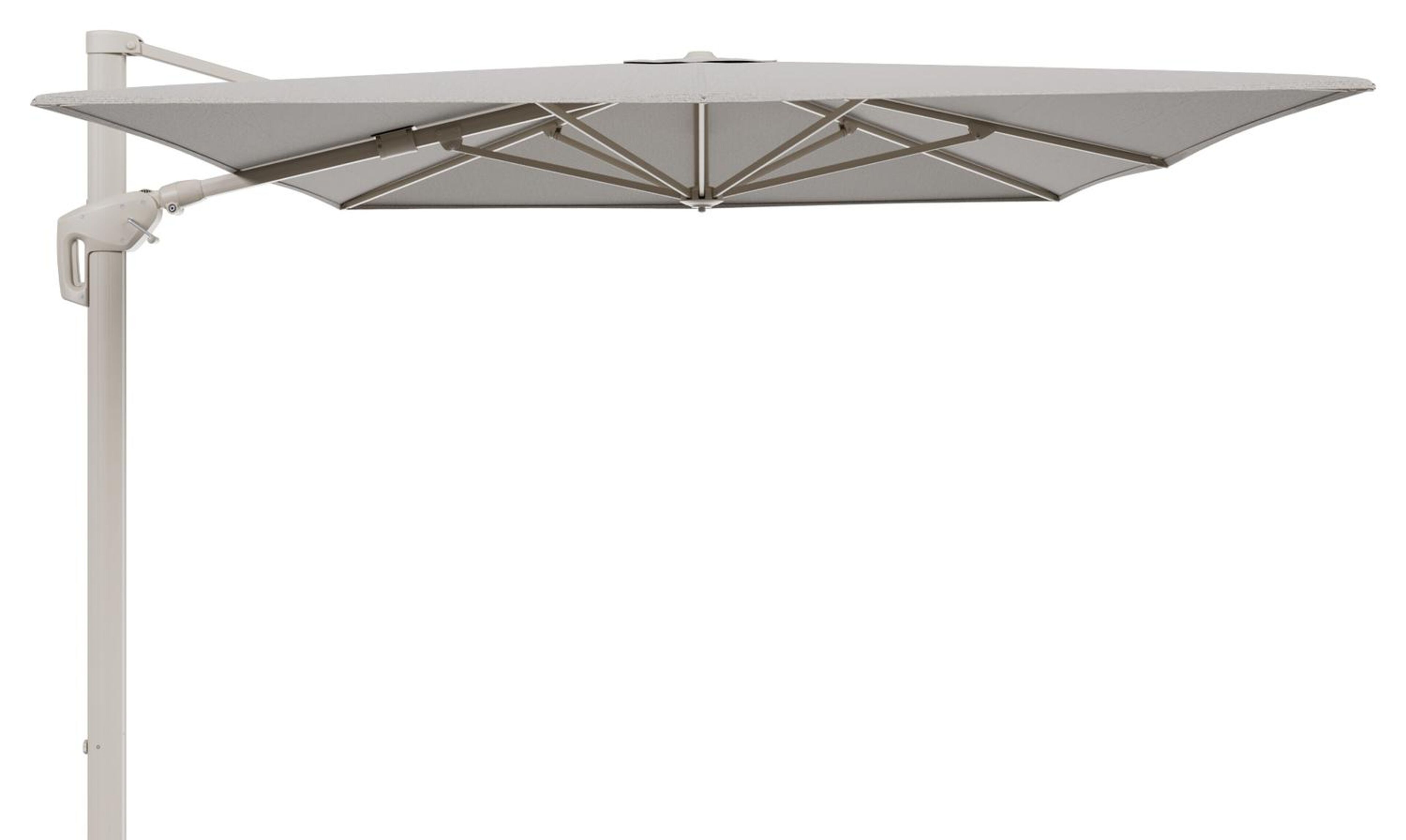 Minore zweefparasol met tiltfunctie in beige aluminium en Firenze Sand All Weather Solica parasoldoek - L1 400 x L2 300 cm (zonder voet)