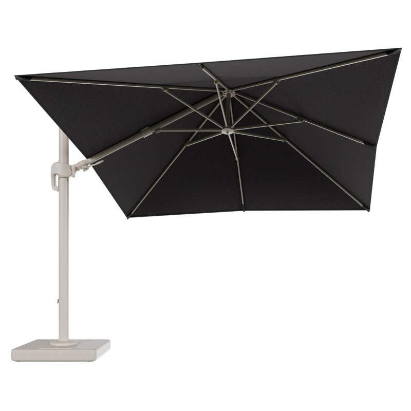 Parasol pendant Rufina avec fonction tilt en aluminium beige et toile de parasol en All Weather Solica Firenze Tunder - Lg.1 300 x Lg.2 300 cm avec pied de parasol Lapido 160 kg