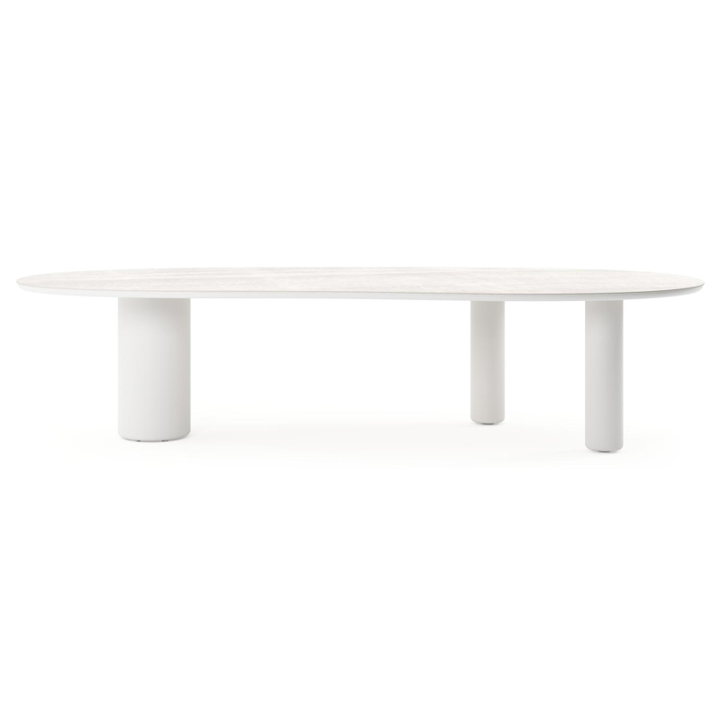 Table de jardin Amico organique en aluminium blanc et céramique pleine Taj Mahal - Lg. 320 x Lrg. 145 x Haut. 74 cm